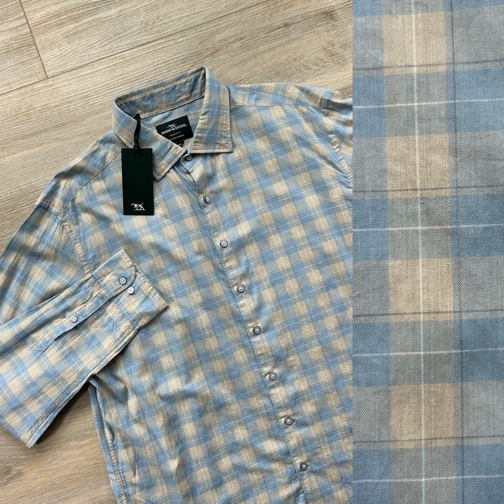 NWT Rodd & Gunn XXXL Sports-Fit Blue Beige Check Paterson Inlet Cotton Button-up